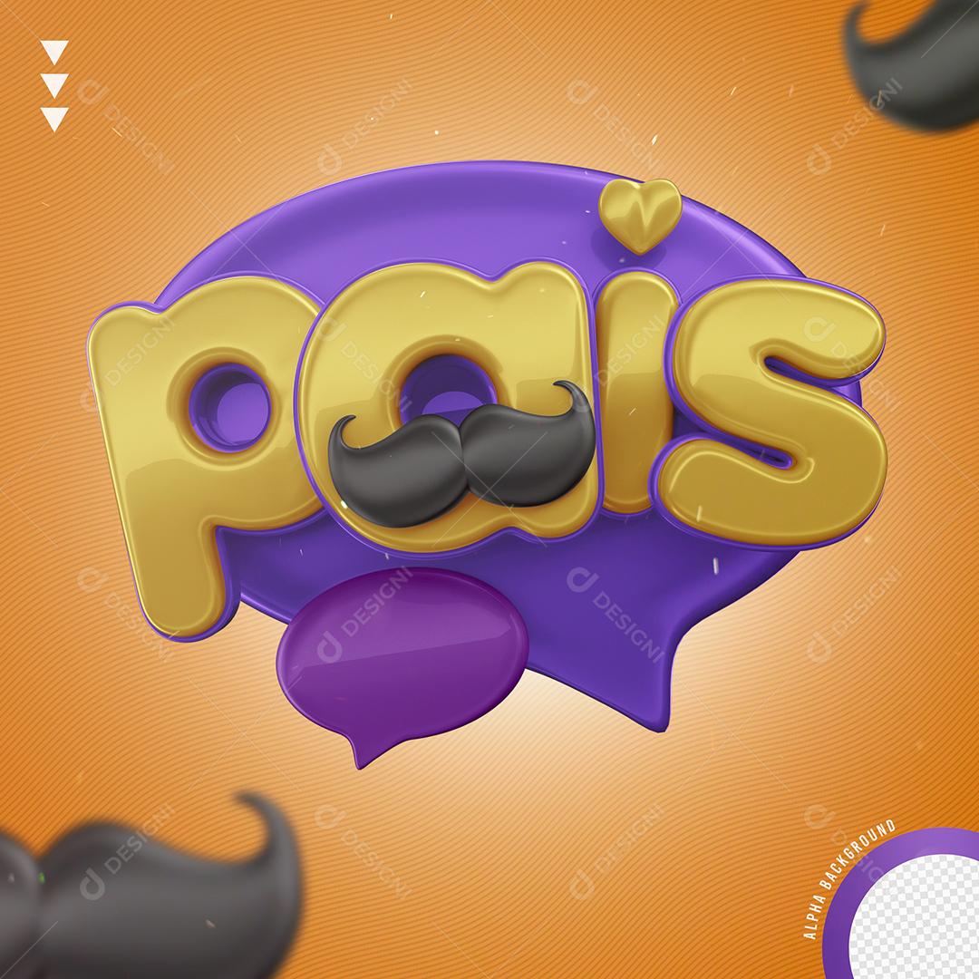 Pais Selo 3D Dourado e Roxo para Composição PNG Transparente