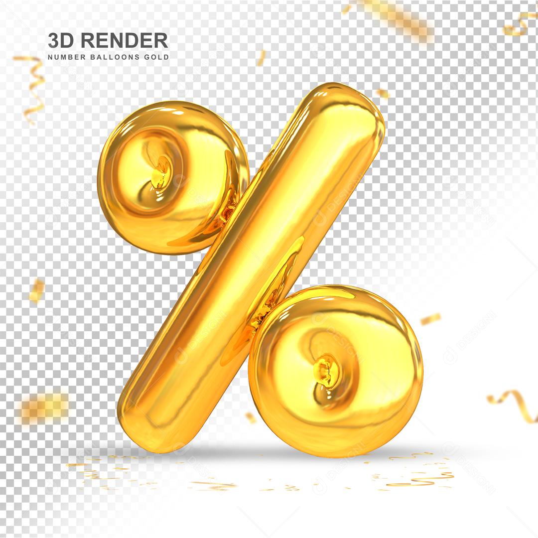 Elemento 3D Porcentagem Dourado Para Composição PSD