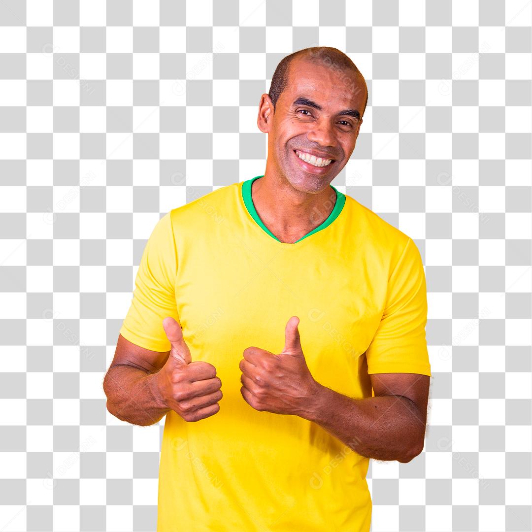 Torcendo com os braços estendidos e polegares para cima vestindo