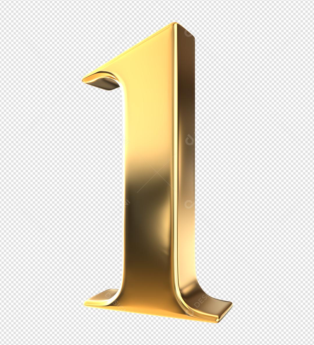 Número 1 Dourado 3D Para composição PSD