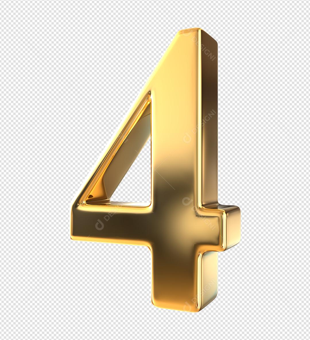 Número 4 Dourado 3D Para composição PSD