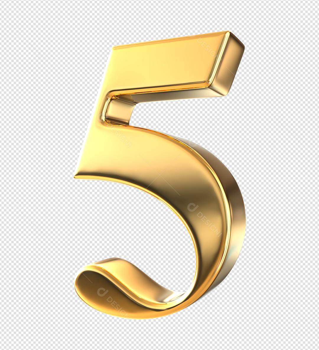 Número 5 Dourado 3D Para composição PSD
