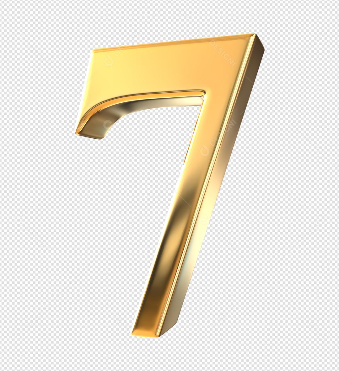 Número 7 Dourado 3D Para composição PSD