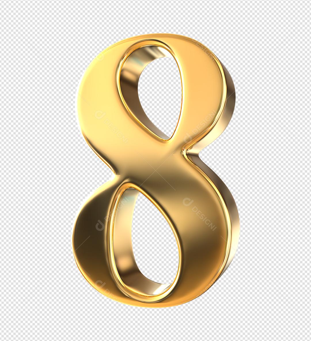 Número 8 Dourado 3D Para composição PSD