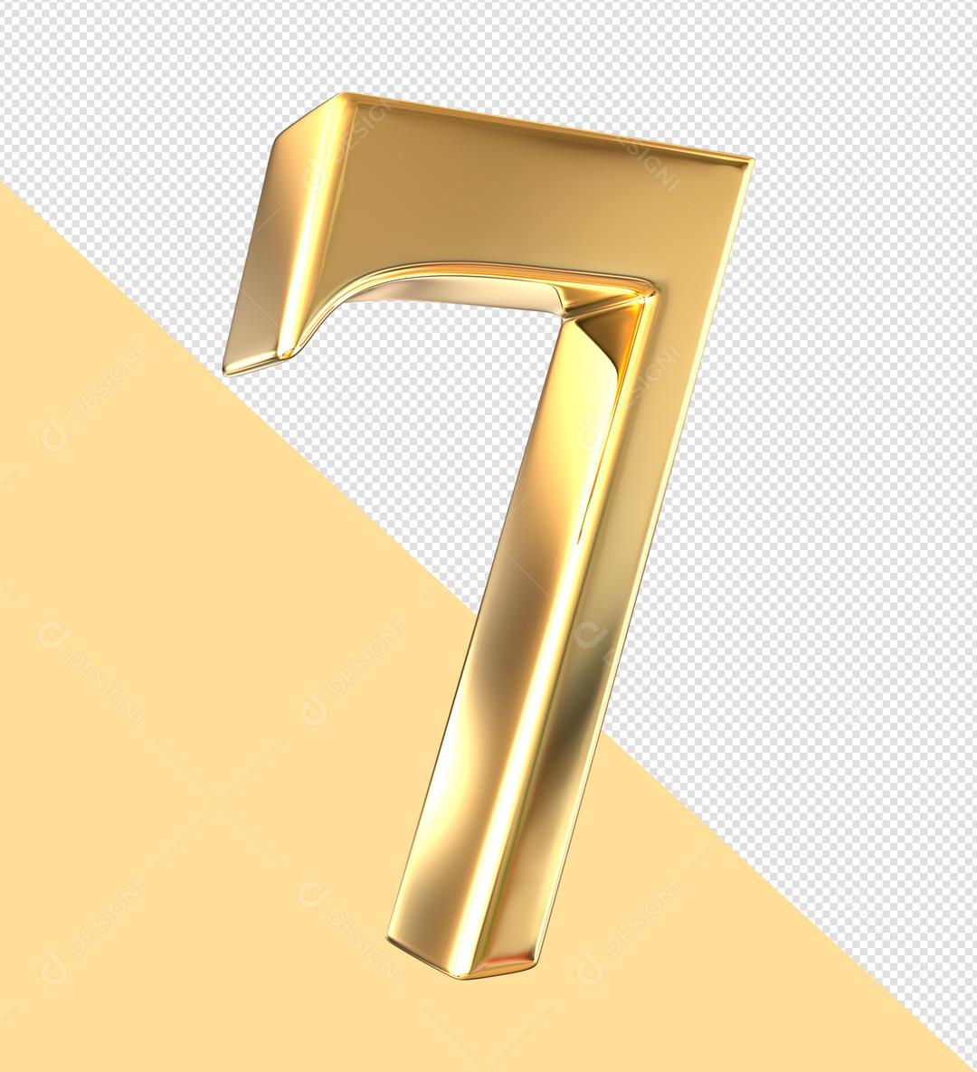 Golden 3D Number 7 For Composition PSD