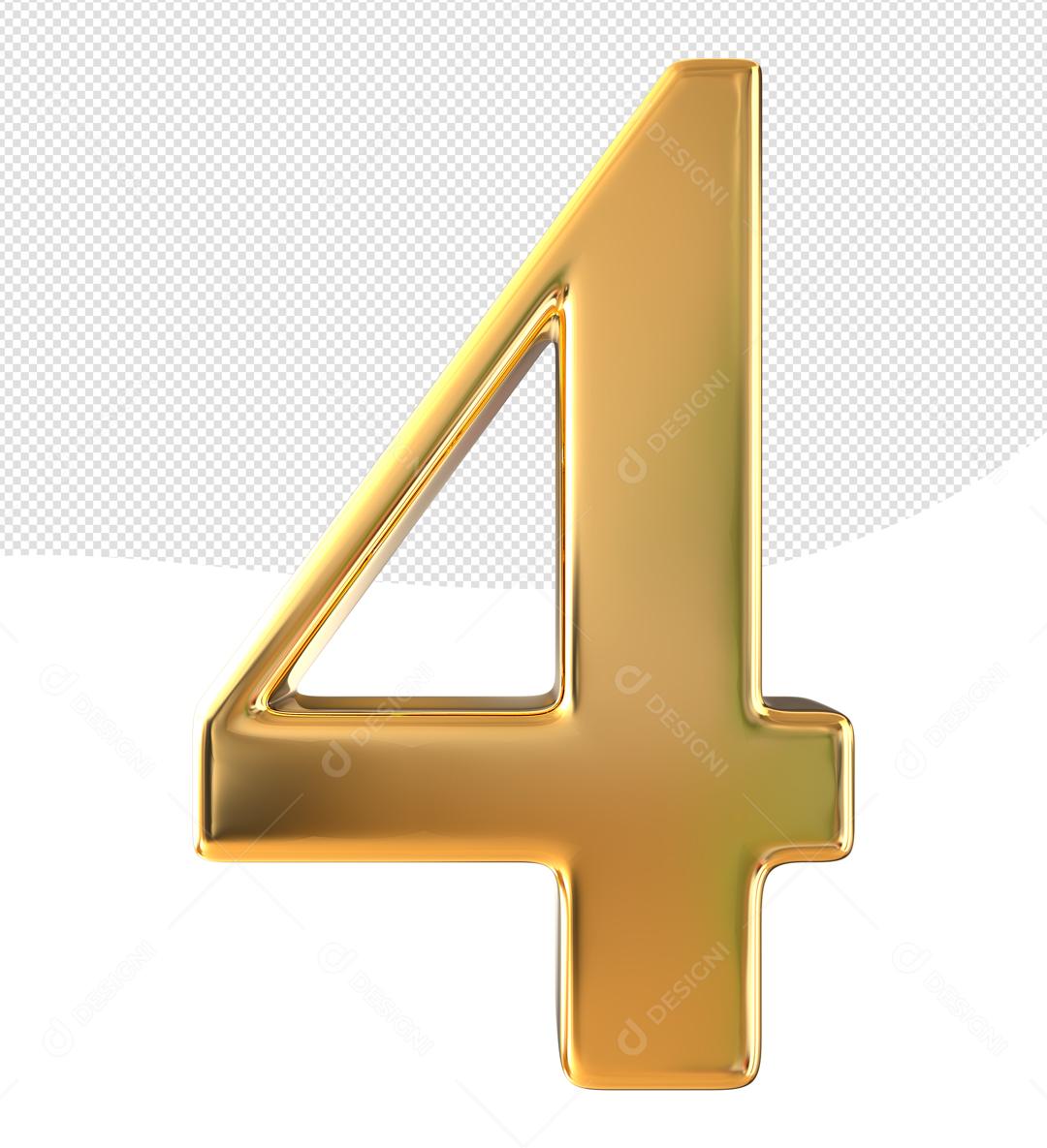 Golden 3D Number 4 For Composition PSD