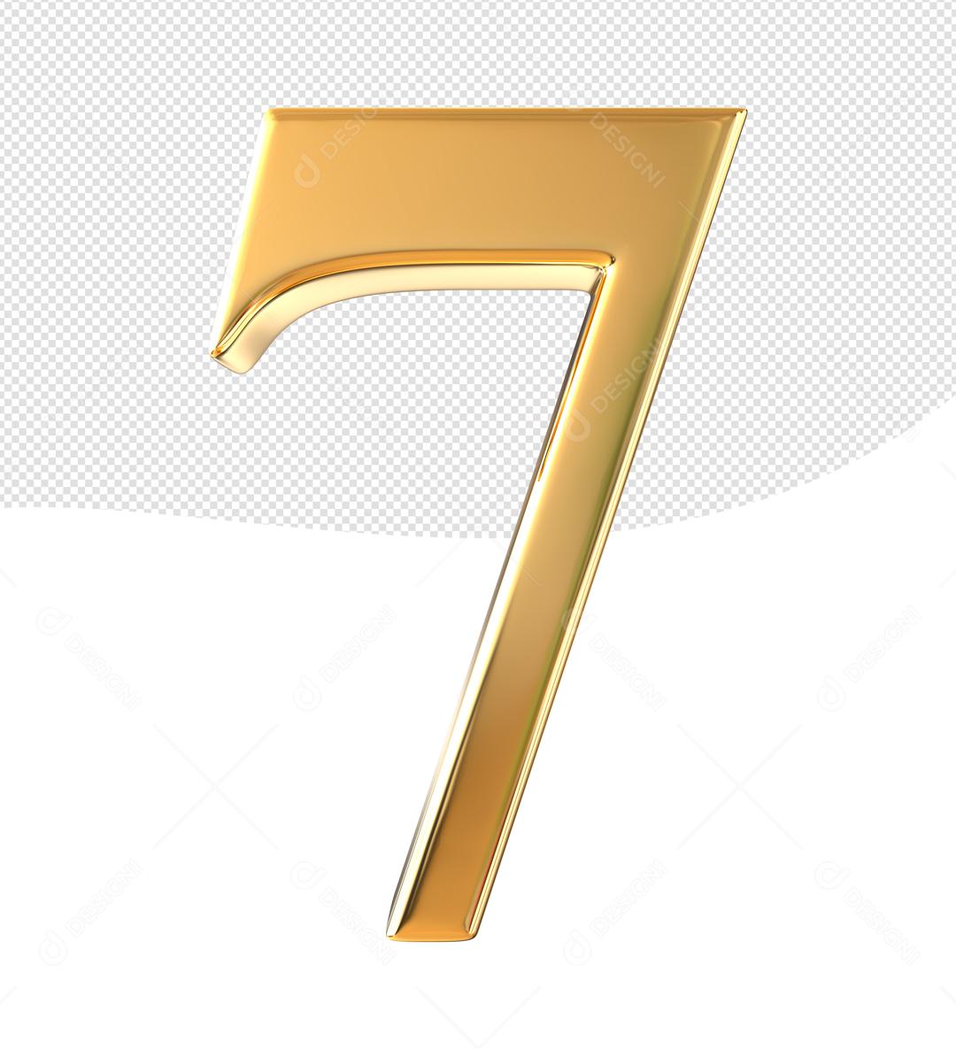 Número 3D 7 Dourado Para composição PSD