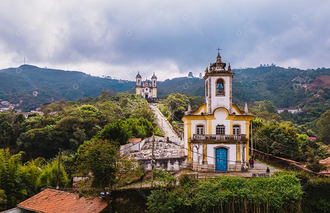 Ouro Preto, Minas Gerais, Brasil. Vista aérea de uma cidade histórica brasileira. Paisagem da cidade.