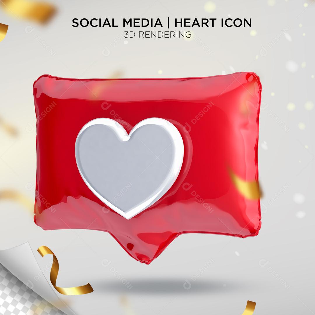 Like de Coração 3D Vermelho Elemento Para Composição PSD