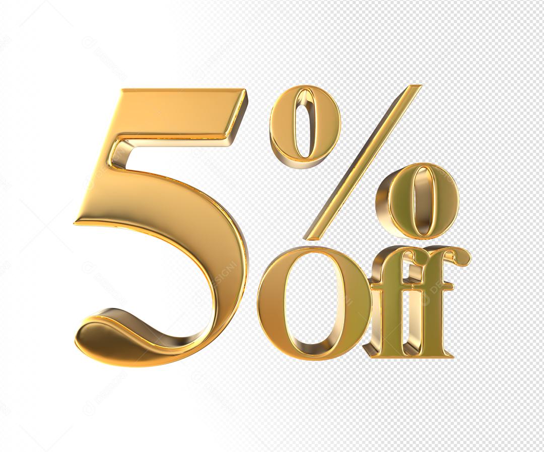 Número 3D 5% Off Dourado Elemento Para Composição PSD