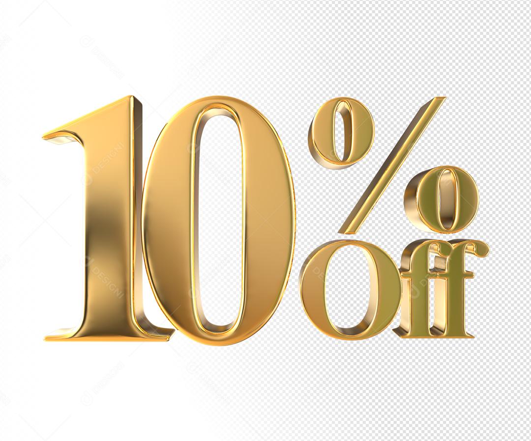 Número 3D 10% Off Dourado Elemento Para Composição PSD
