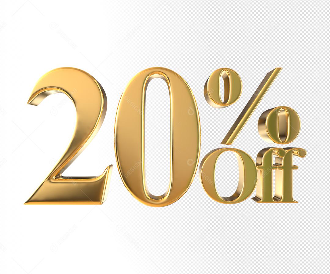 Número 3D 20% Off Dourado Elemento Para Composição PSD