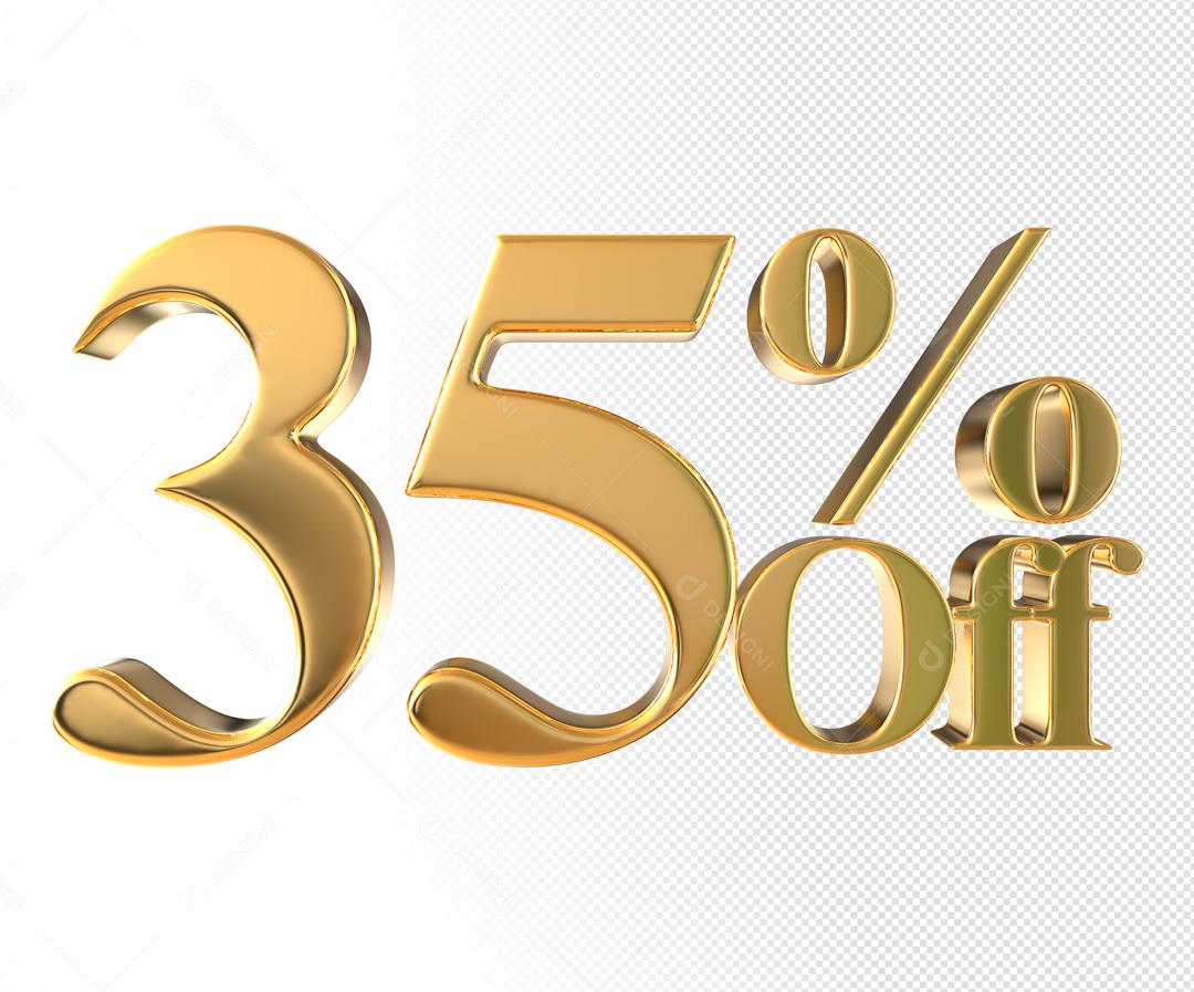 Número 3D 35% Off Dourado Elemento Para Composição PSD