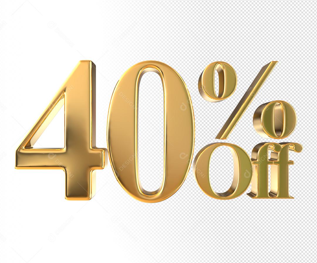 Número 3D 40% Off Dourado Elemento Para Composição PSD