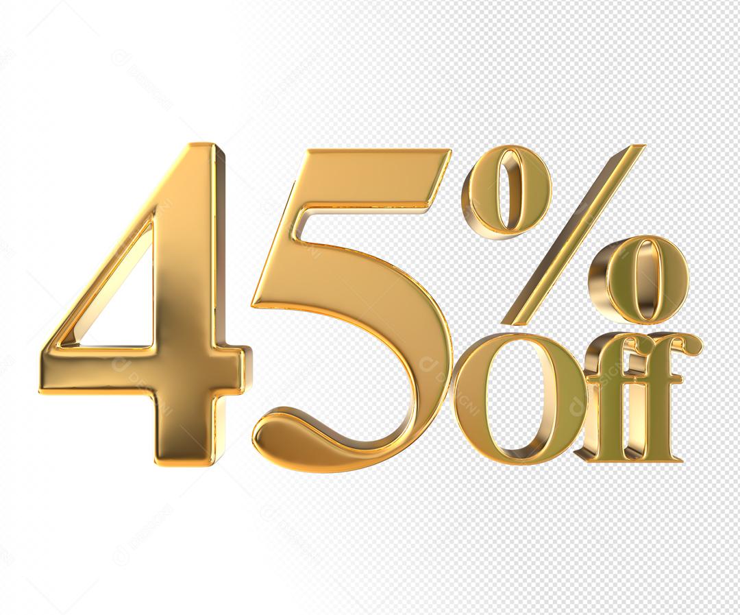 Número 3D 45% Off Dourado Elemento Para Composição PSD