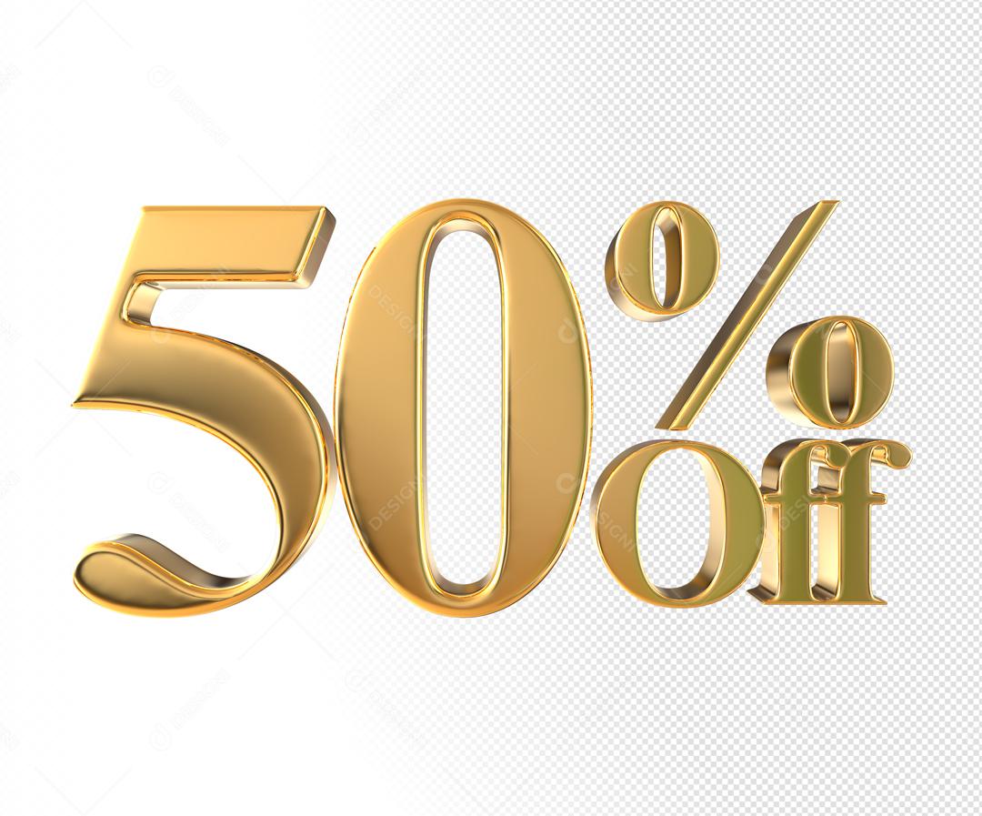 Número 3D 50% Off Dourado Elemento Para Composição PSD