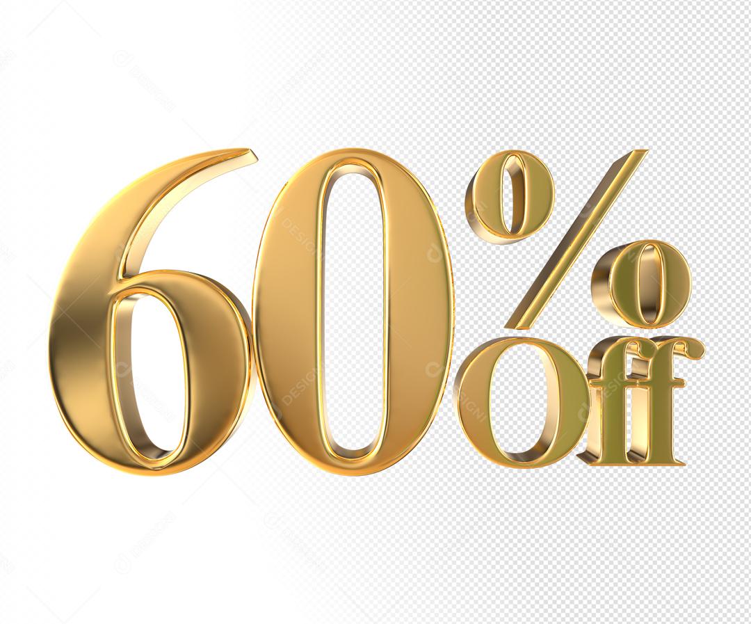 Número 3D 60% Off Dourado Elemento Para Composição PSD
