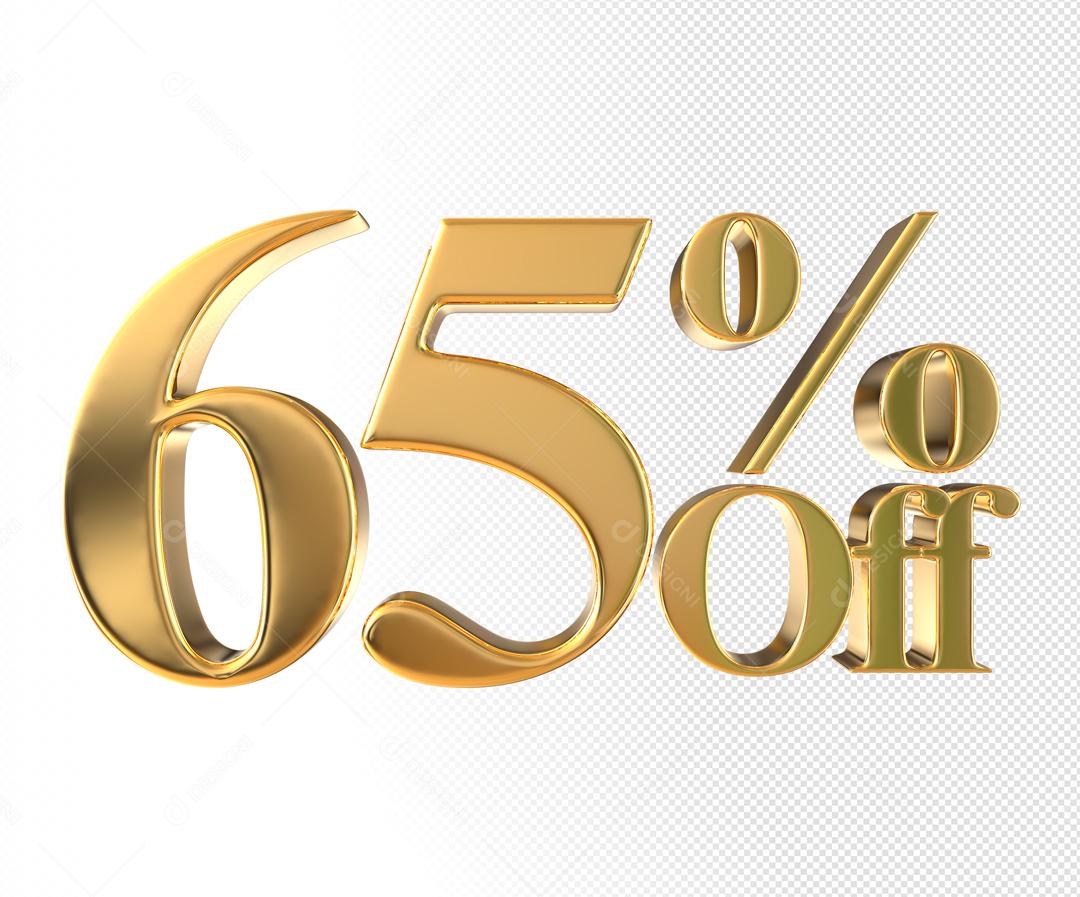 Número 3D 65% Off Dourado Elemento Para Composição PSD