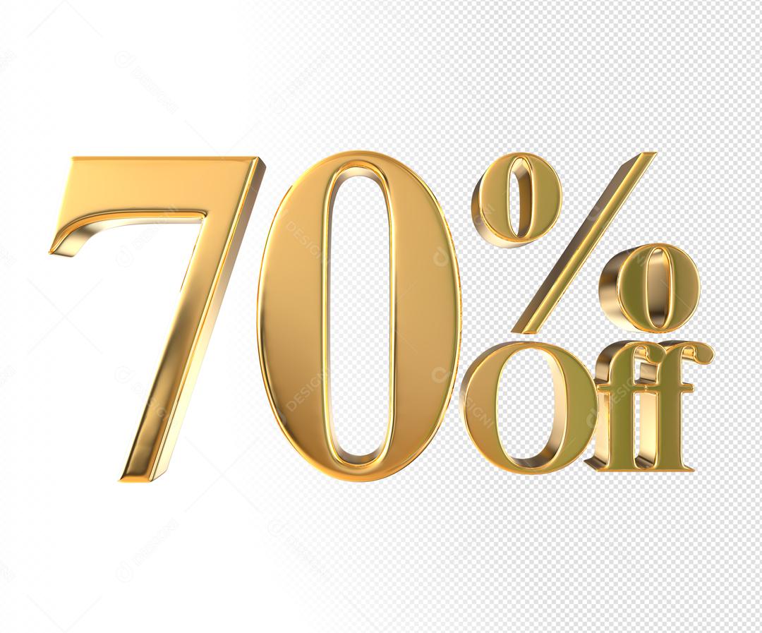 Número 3D 70% Off Dourado Elemento Para Composição PSD