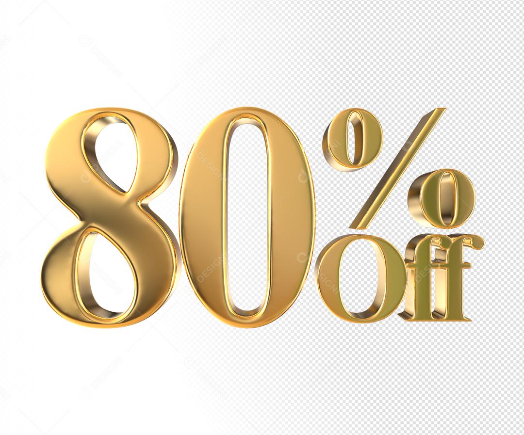 Número 3D 80% Off Dourado Elemento PSD
