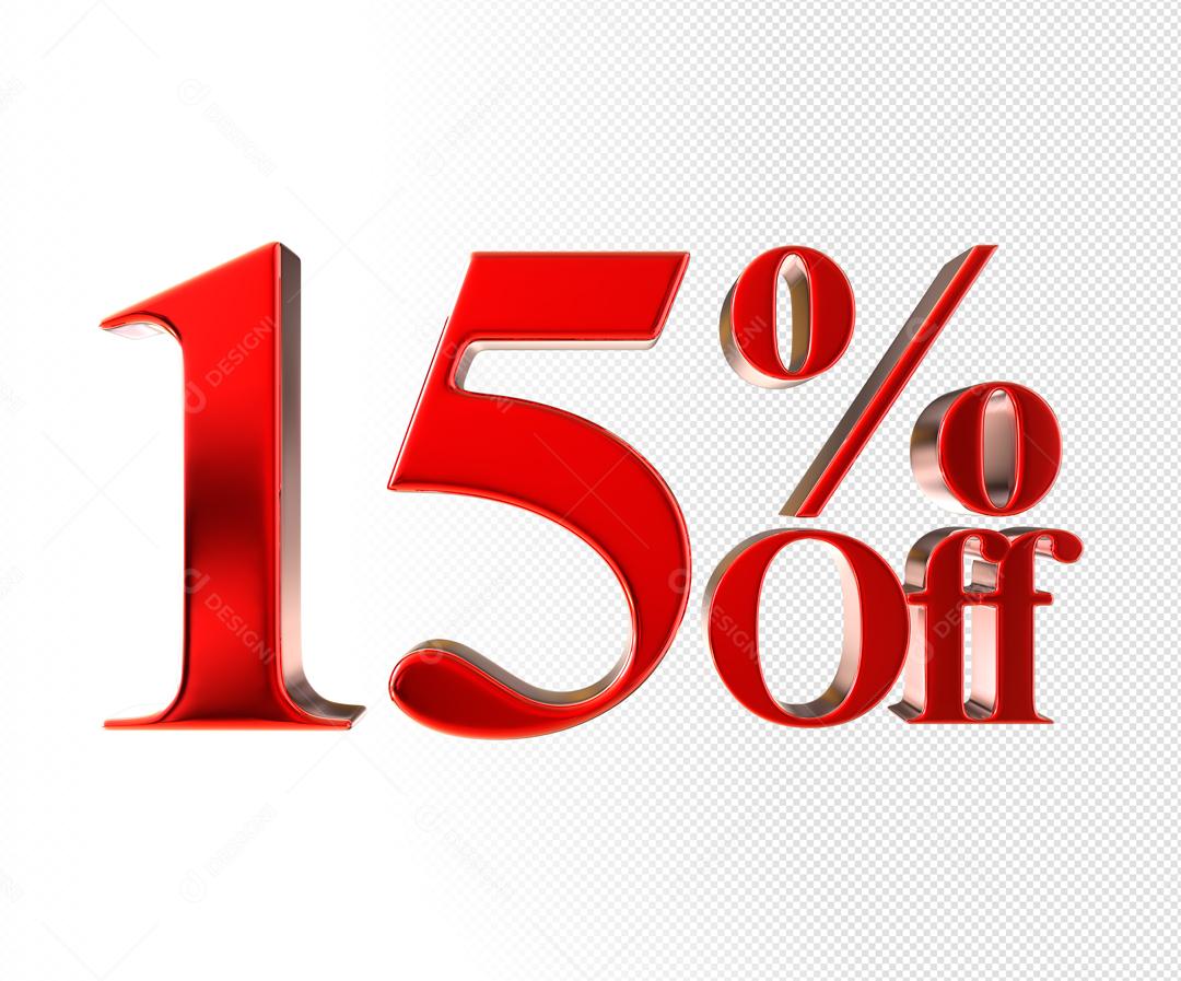 Número 3D 15% Off Vermelho Elemento Para Composição PSD