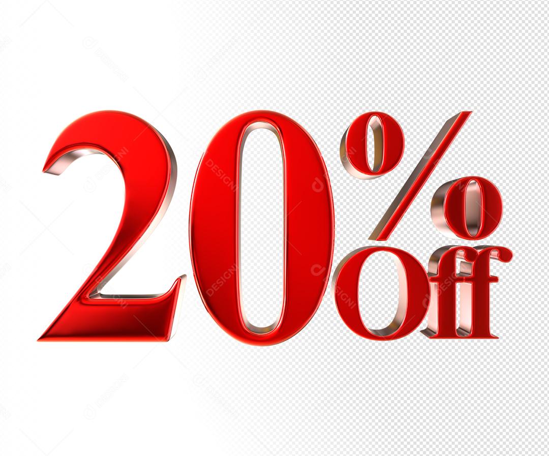 Número 3D 20% Off Vermelho Elemento Para Composição PSD