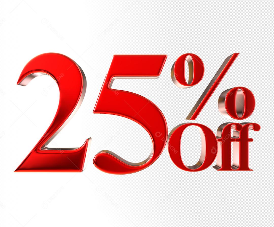 Número 3D 25% Off Vermelho Elemento Para Composição PSD