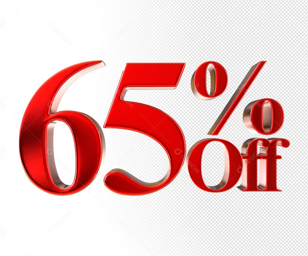 Número 3D 65% Off Vermelho Elemento Para Composição PSD