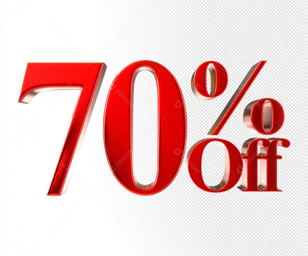 Número 3D 70% Off  Vermelho Elemento Para Composição PSD