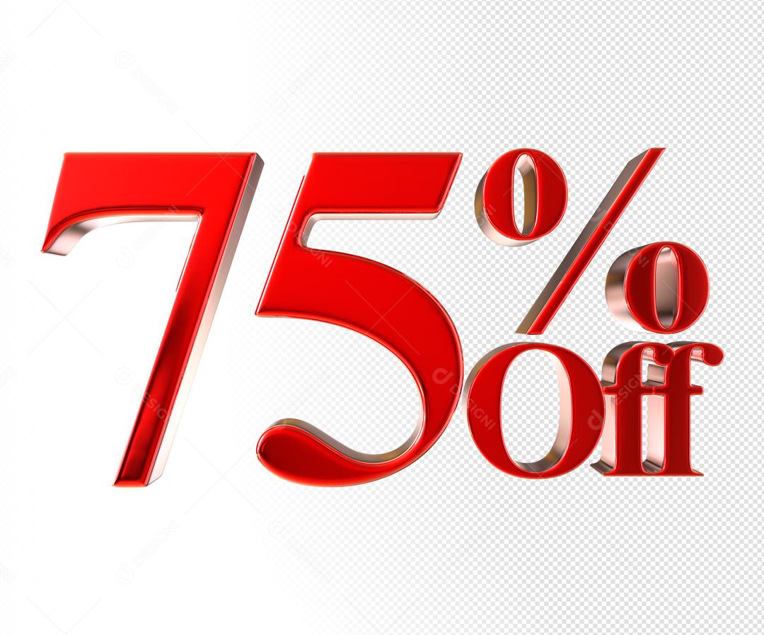 Número 3D 75% Off Vermelho Elemento Para Composição PSD