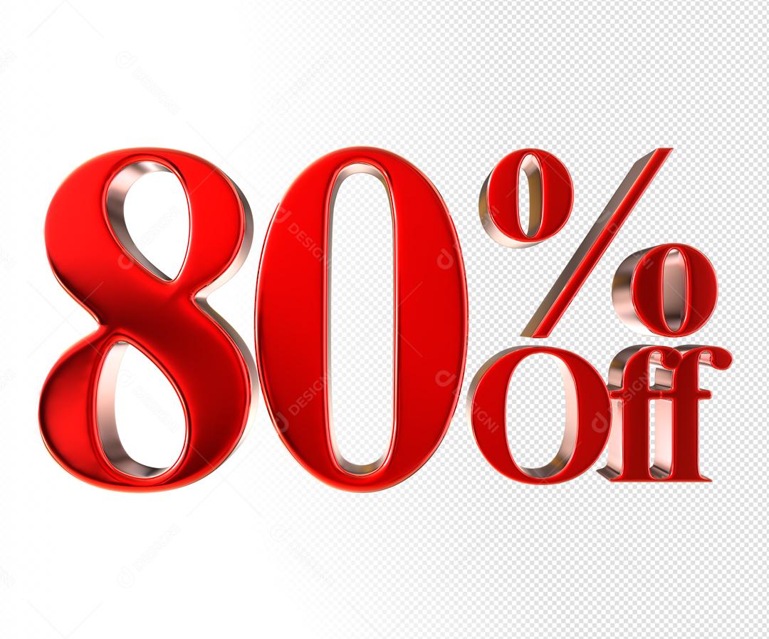Número 3D 80% Off Vermelho Elemento Para Composição PSD
