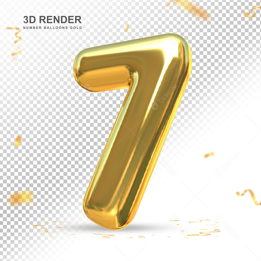 Número 3D 7 Dourado Para composição PSD