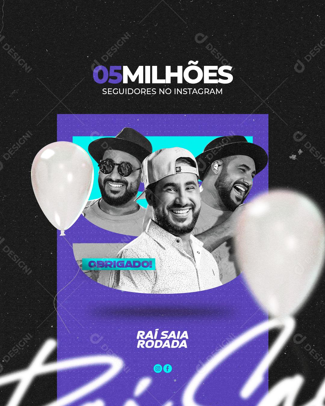 Social Media Story 05 Million Followers Rai Saia Rodada Editable PSD