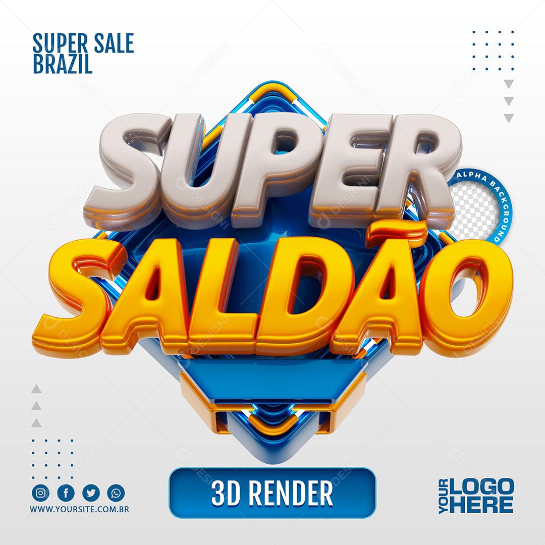 Selo 3D Super Saldão Azul para Composição PSD