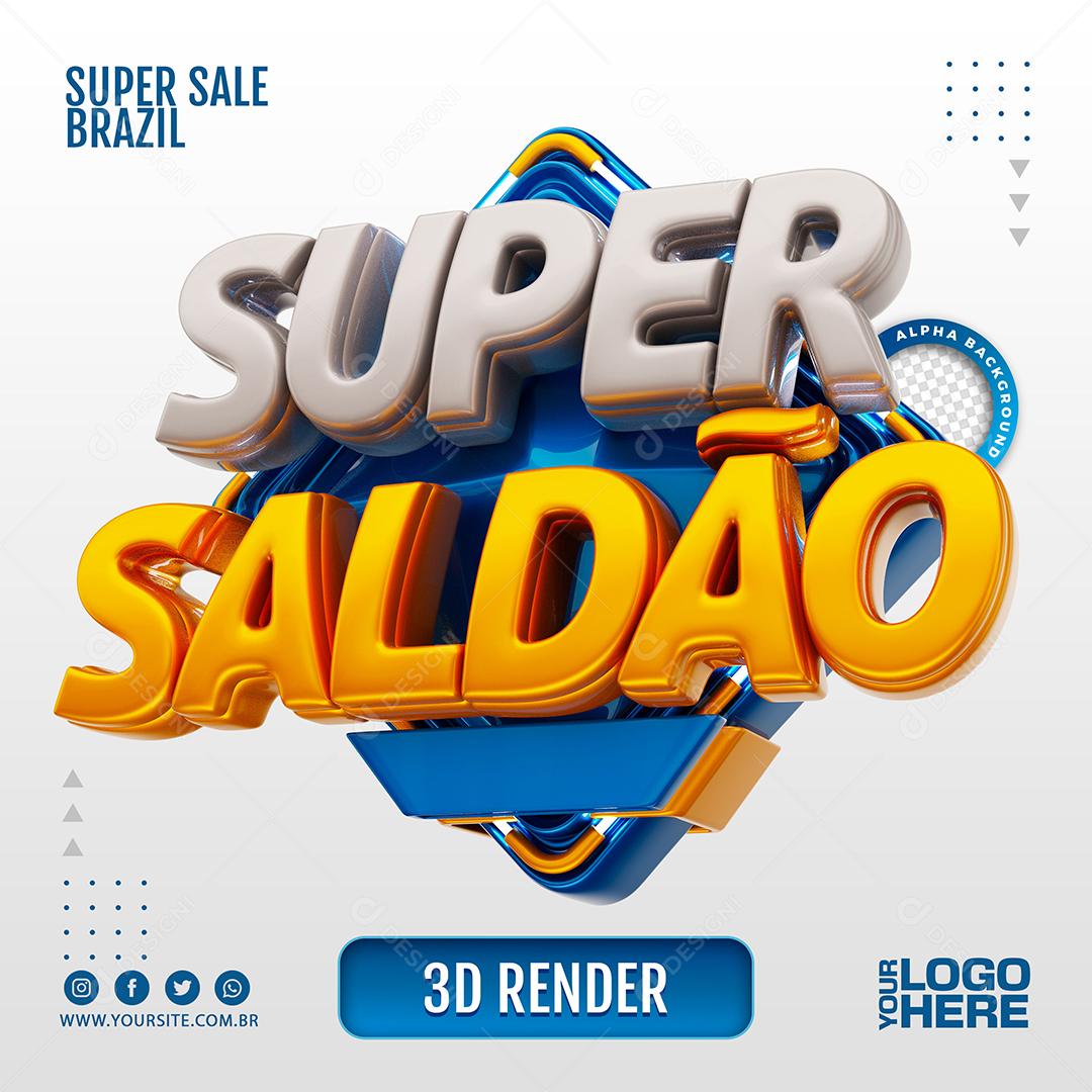 Super Saldão Azul Selo 3D para Composição PSD