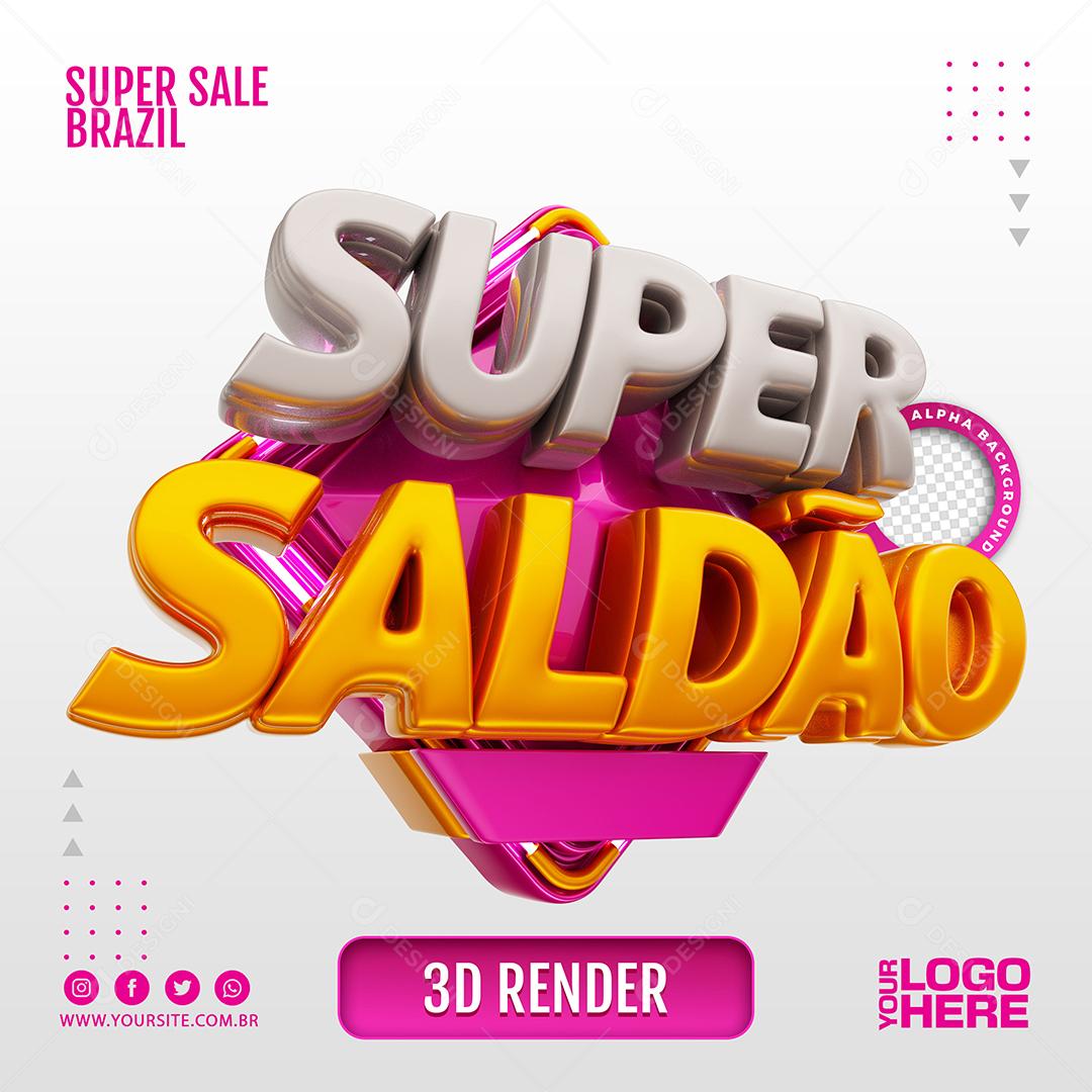 Super Saldão Rosa Selo 3D para Composição PSD