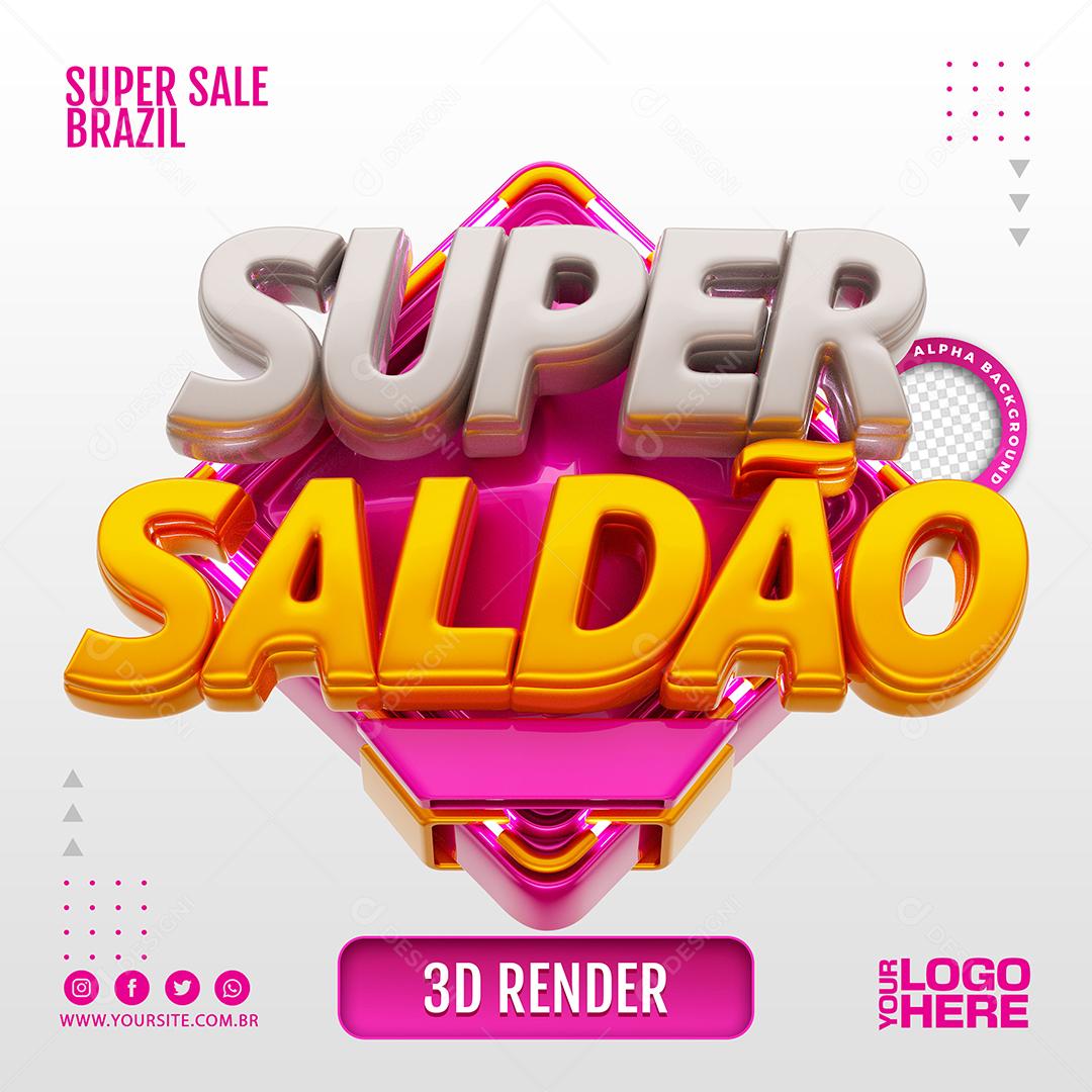Selo 3D Super Saldão Rosa para Composição PSD