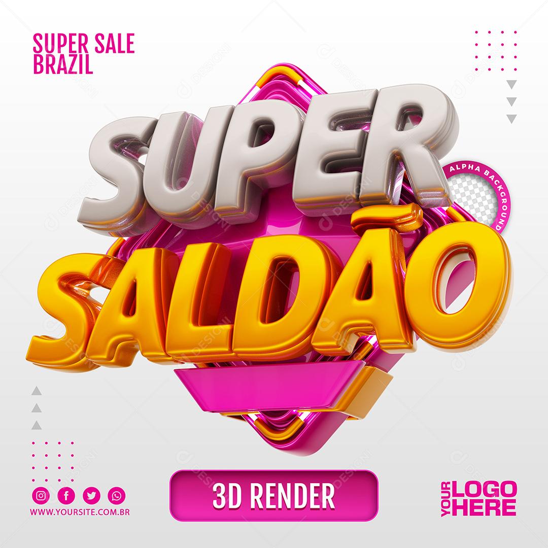 Super Saldão Rosa Selo 3D para Composição PSD
