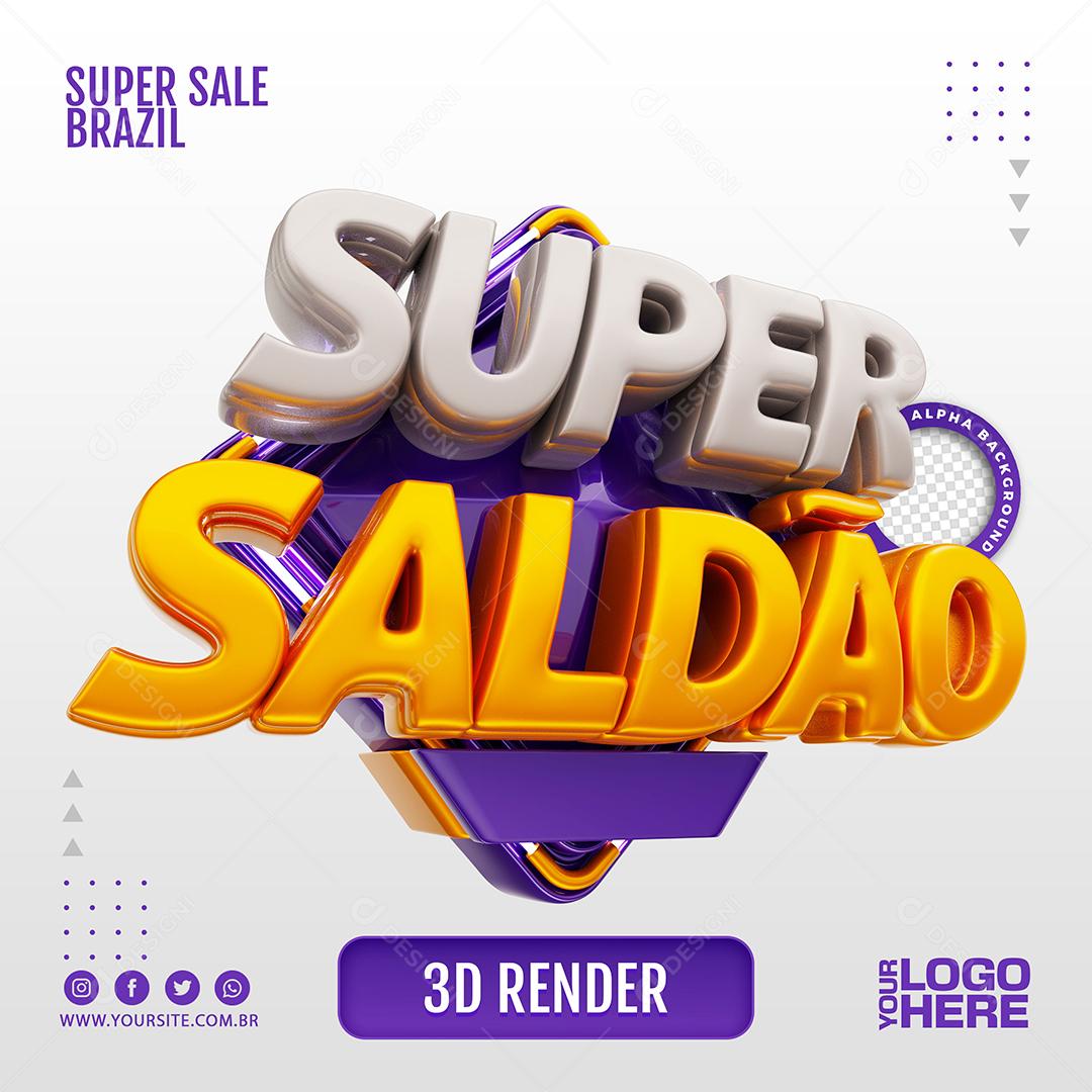 Selo 3D Super Saldão Roxo para Composição PSD