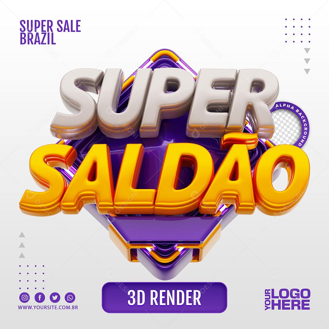Selo 3D Super Saldão Roxo para Composição PSD