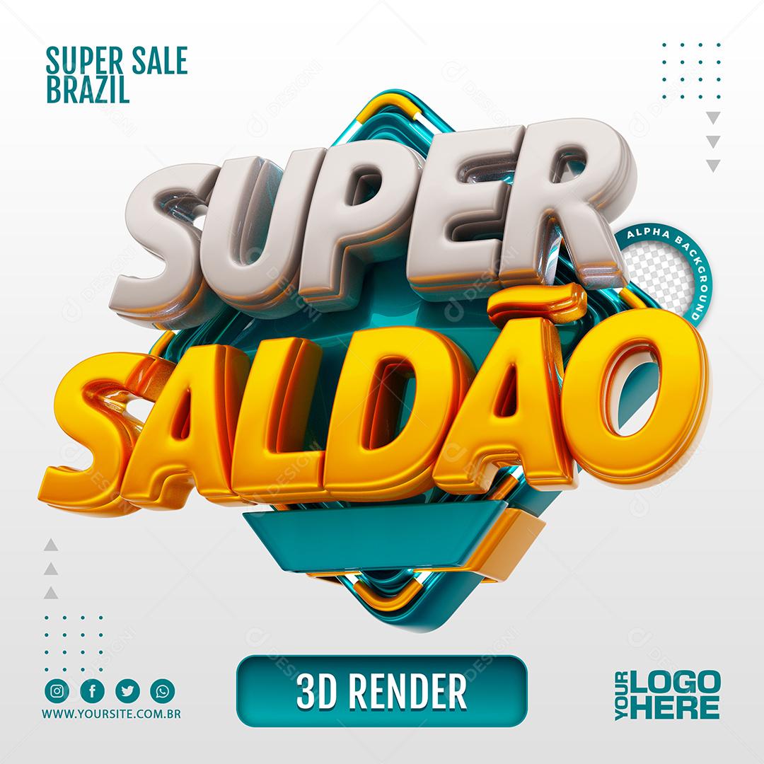 Super Saldão Azul Selo 3D para Composição PSD