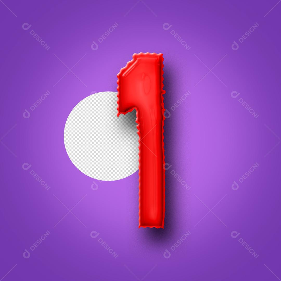 Número 3D 1 Vermelho Para composição PNG Transparente Sem Fundo