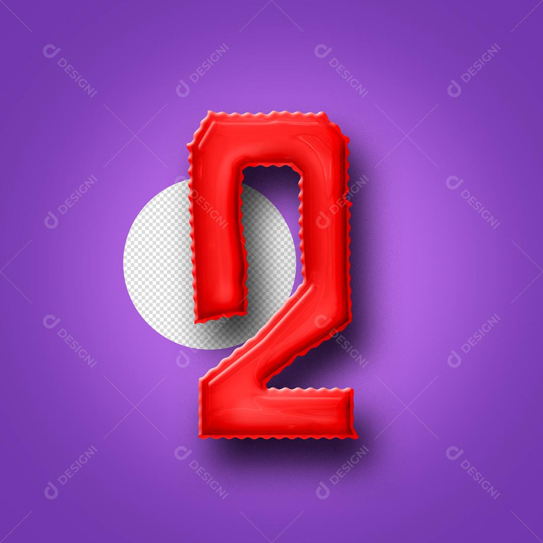 Número 3D 2 Vermelho Para composição PNG Transparente Sem Fundo
