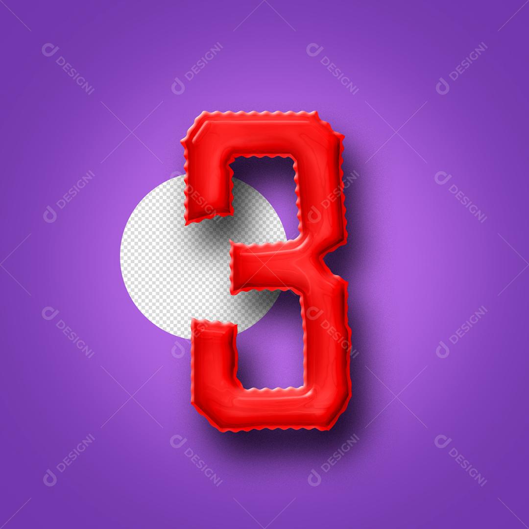Número 3D 3 Vermelho Para composição PNG Transparente Sem Fundo