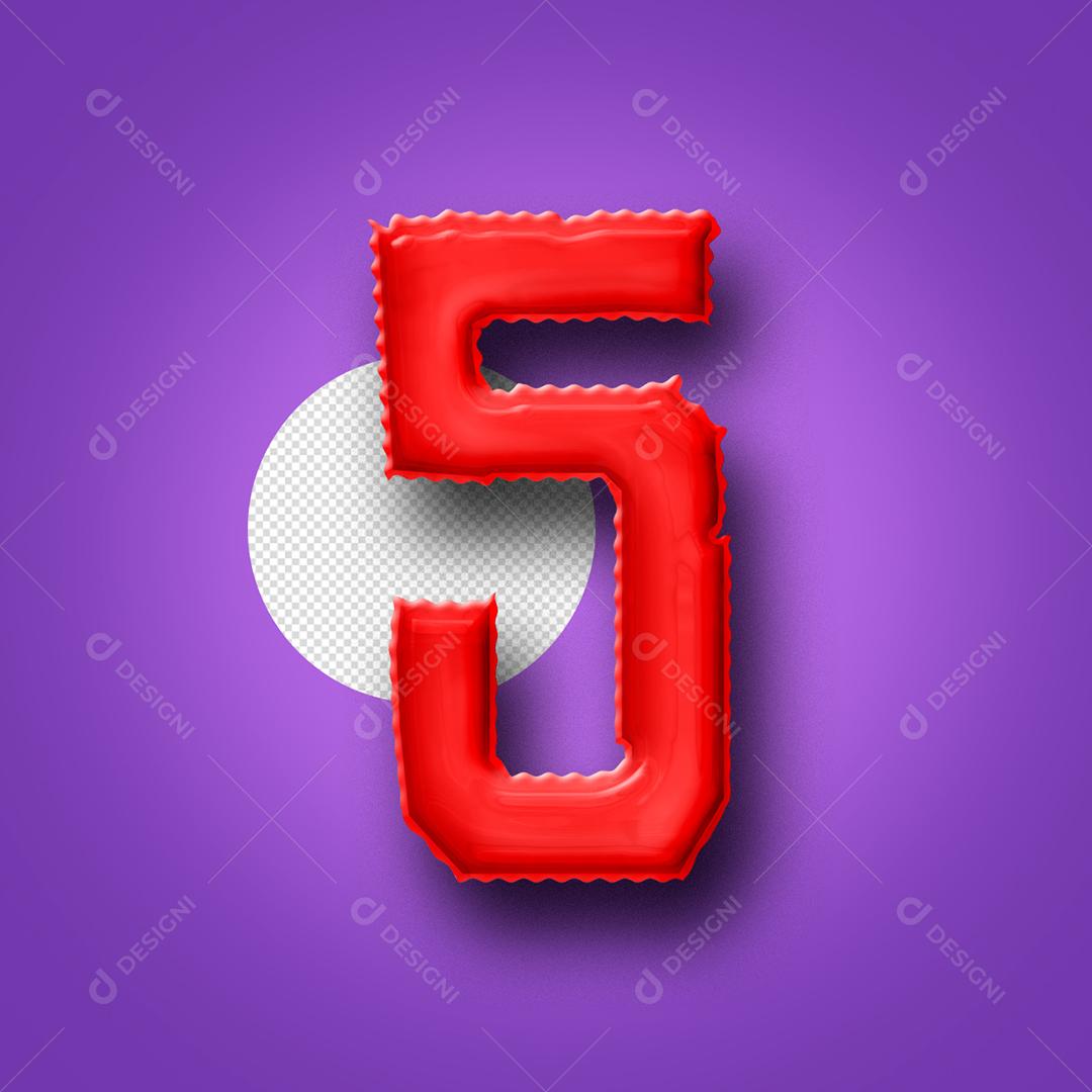 Número 3D 5 Vermelho Para composição PNG Transparente Sem Fundo