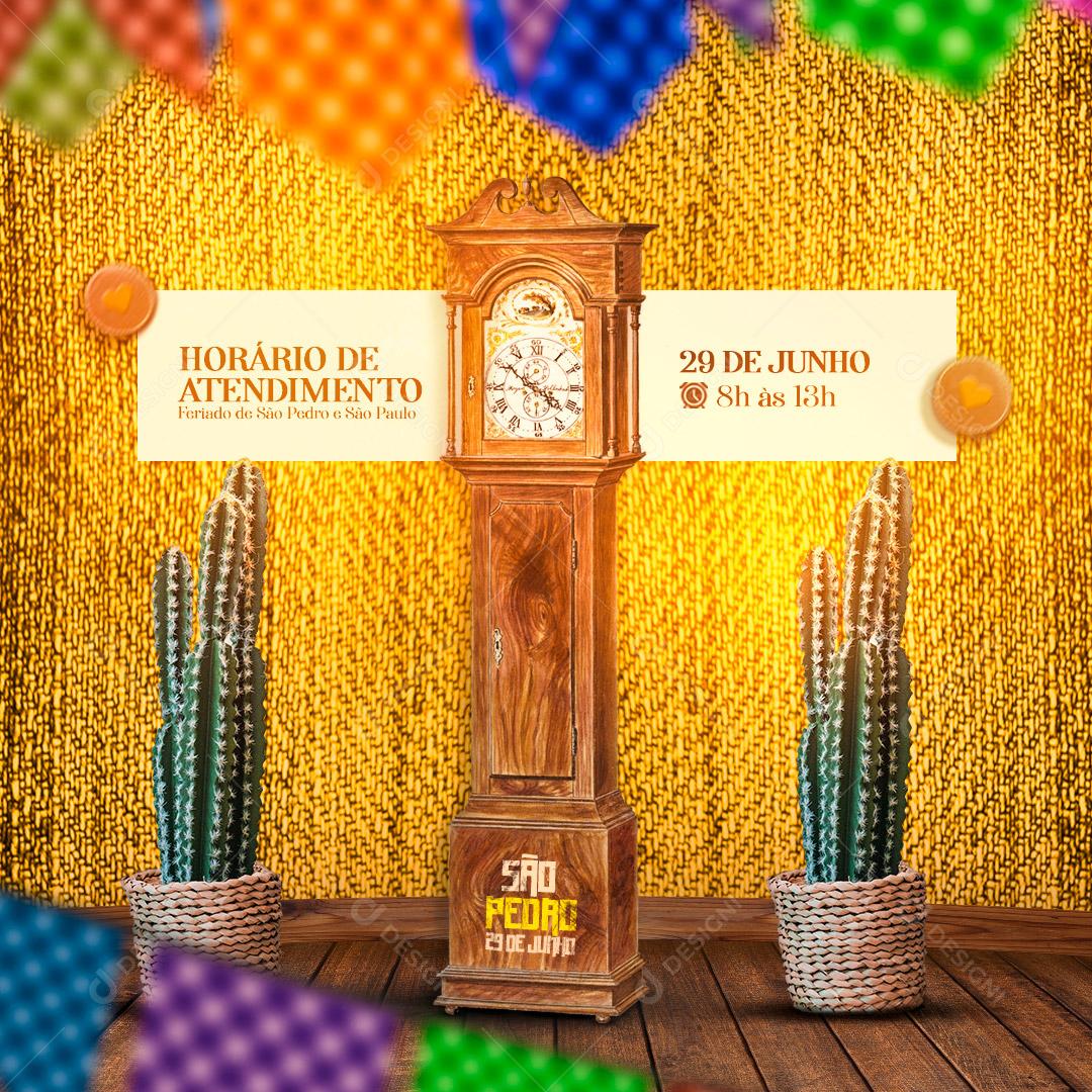 Horário de Atendimento São Pedro e São Paulo 29 de Junho Social Media PSD Editável