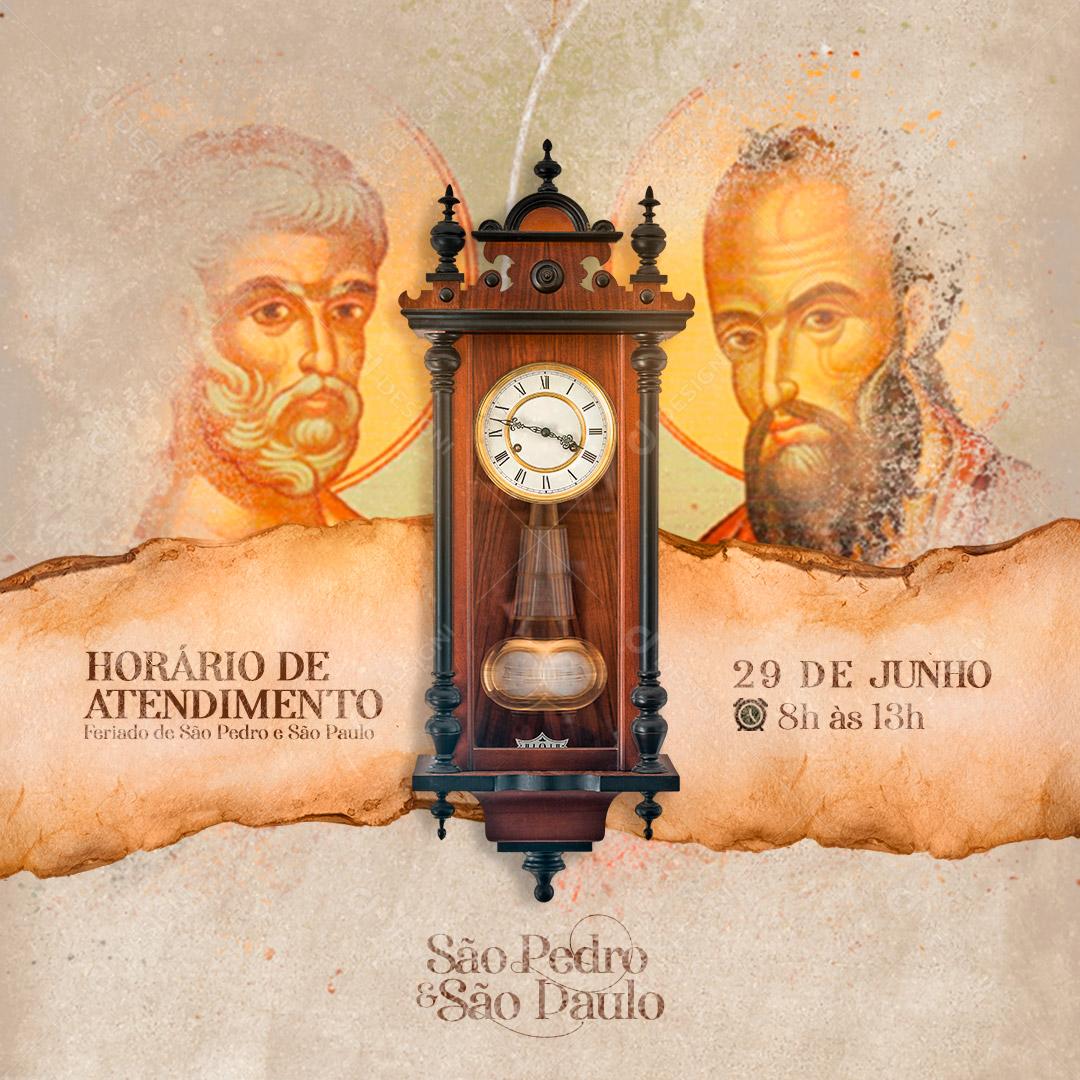 Horário de Atendimento São Pedro e São Paulo 29 de Junho Social Media PSD Editável
