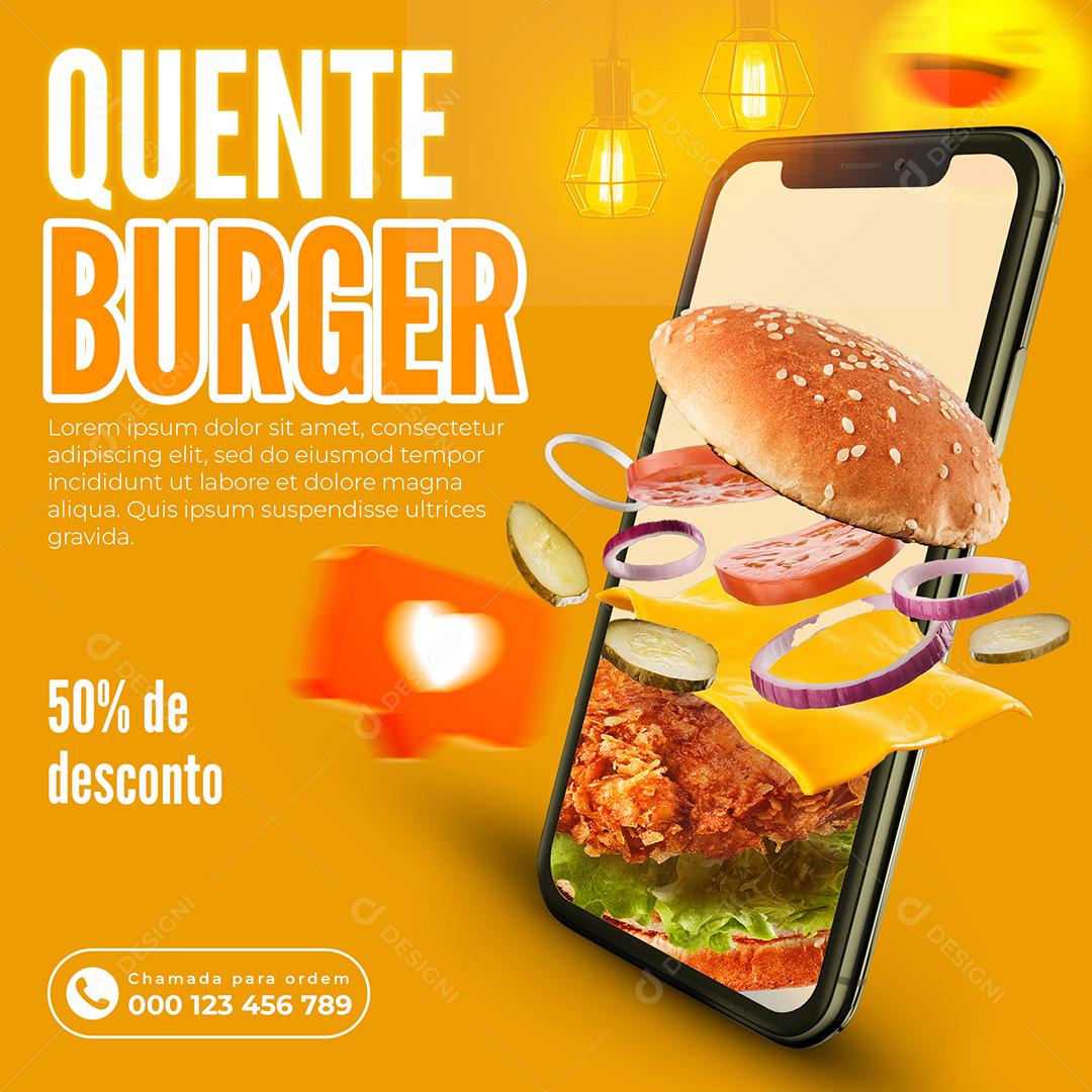 Social Media Quente Burger 50% de Desconto PSD Editável