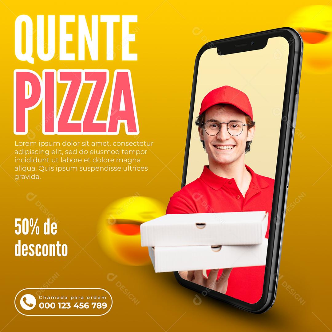 Pizzaria Quente Pizza 50% de Desconto Social Media PSD Editável