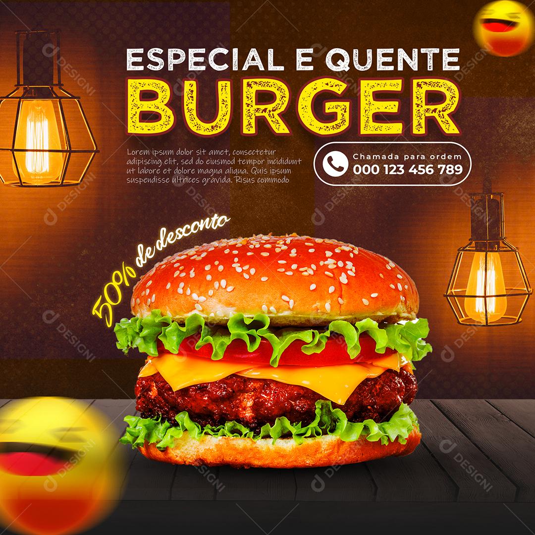 Social Media Hamburgueria Especial e Quente Burguer PSD Editável